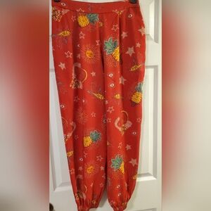 FARM Rio Red Joggers with Pineapple and Sun Patterns